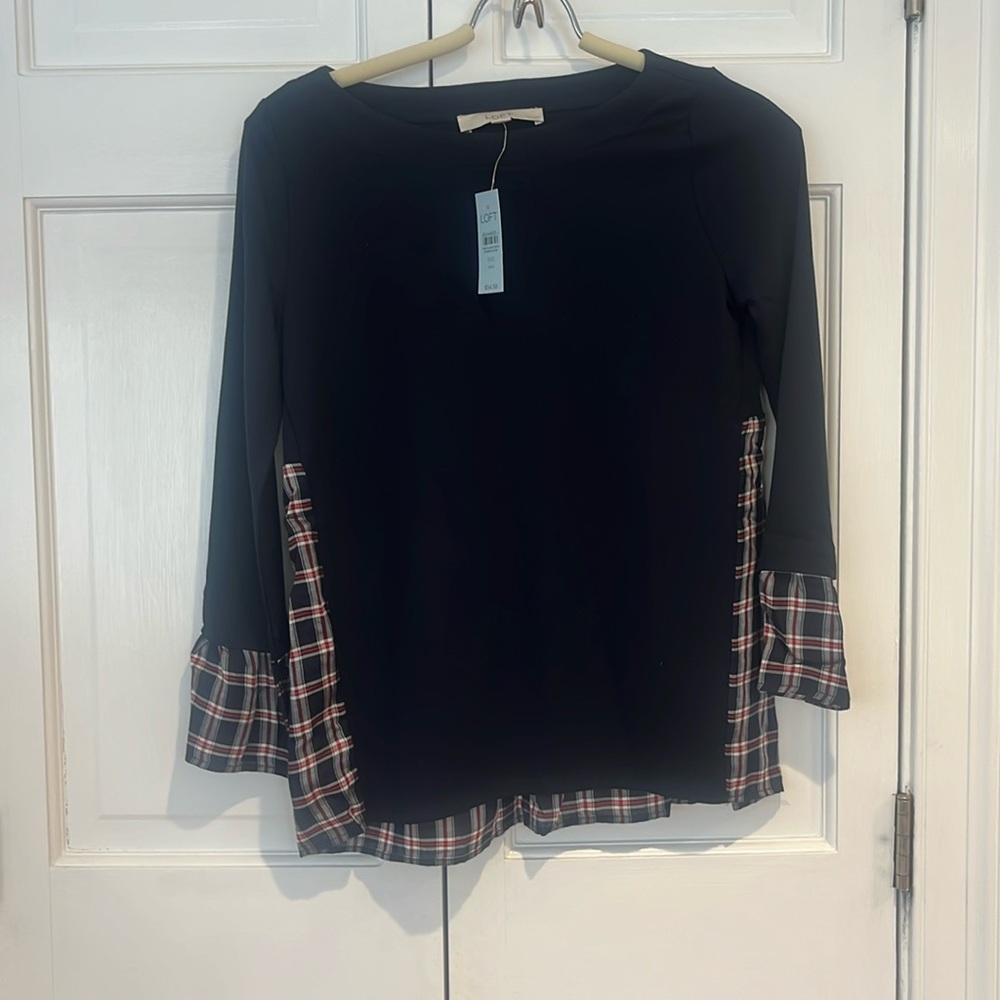 Loft top, blue with plaid detail, xxsp, nwt